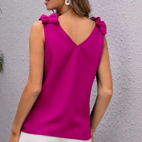 New Barbie Pink top v neck ruffle strap tank top - Picture 5 of 5